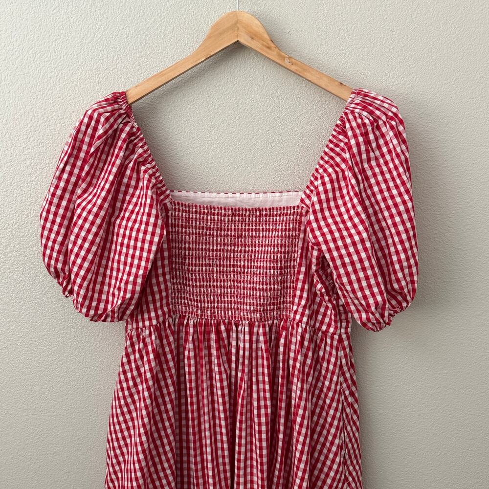 ABERCROMBIE & FITCH | Red White Gingham Smocked Puff Sleeve Babydoll Dress | XLP - Picture 5 of 10
